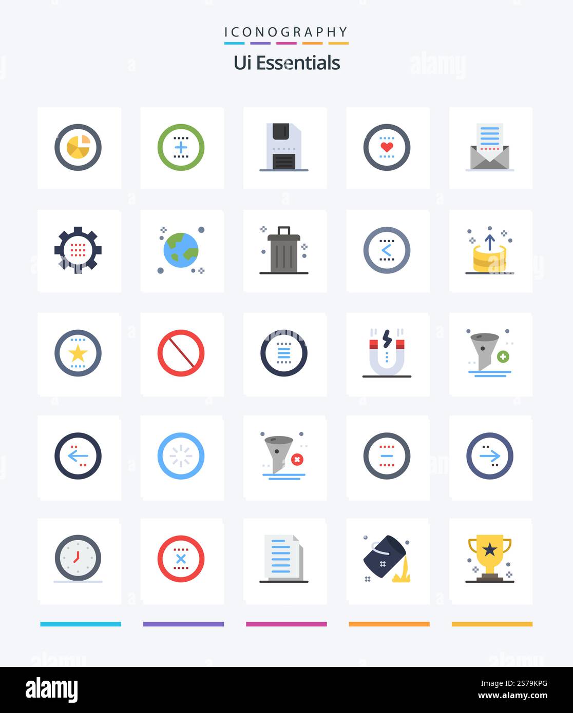 Creative UI Essentials 25 pacchetto di icone piatte come ad esempio. preferito. inoltre. salva. floppy Illustrazione Vettoriale