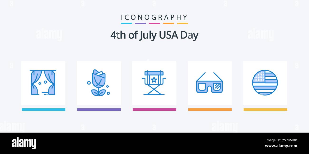 USA Blue 5 Icon Pack incluso americano. imericano. sedia. occhiali. televisione. Icone creative Design Illustrazione Vettoriale