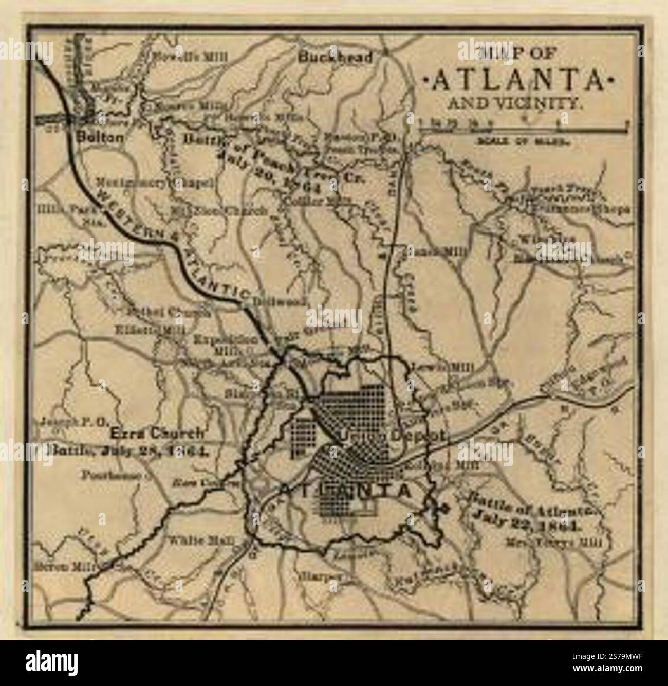 Mappa di Atlanta e dintorni. [Luglio 1864]. 1887 della Western and Atlantic Railroad Company. Foto Stock
