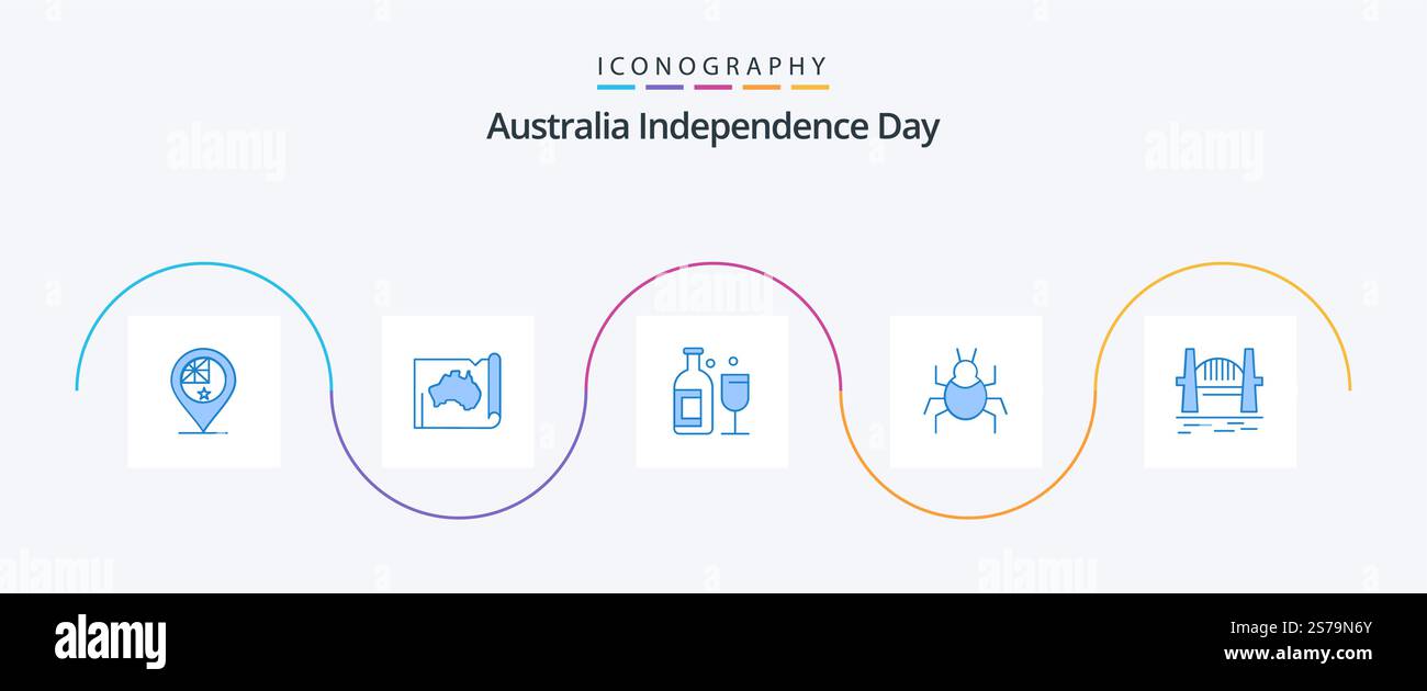 Australia Independence Day Blue 5 Icon Pack virus incluso. bug. posizione. whiskey. bar Illustrazione Vettoriale