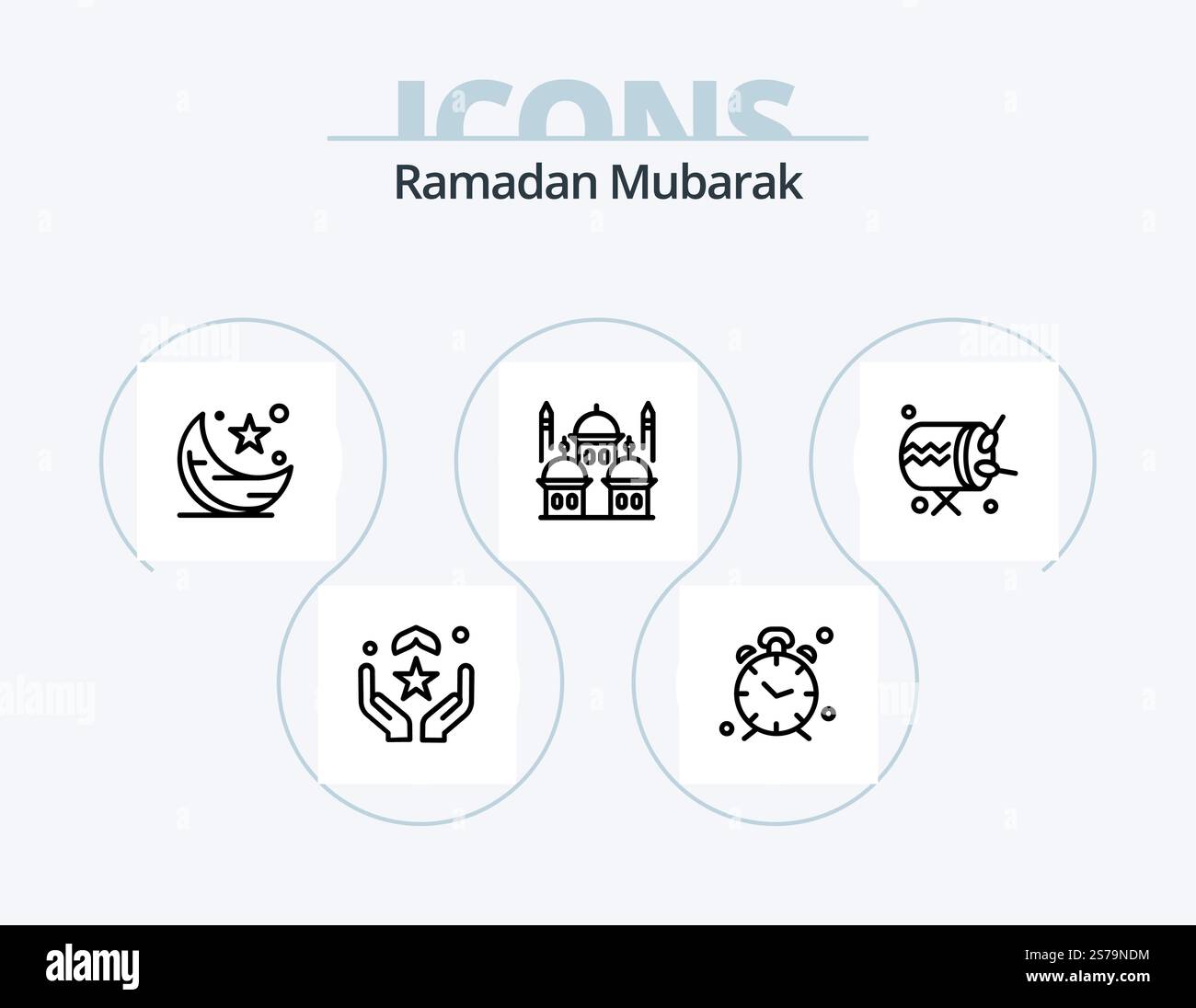 Ramadan Line Icon Pack 5 Icon Design. luna. masjid. spiaggia. moschea. ramadhan Illustrazione Vettoriale