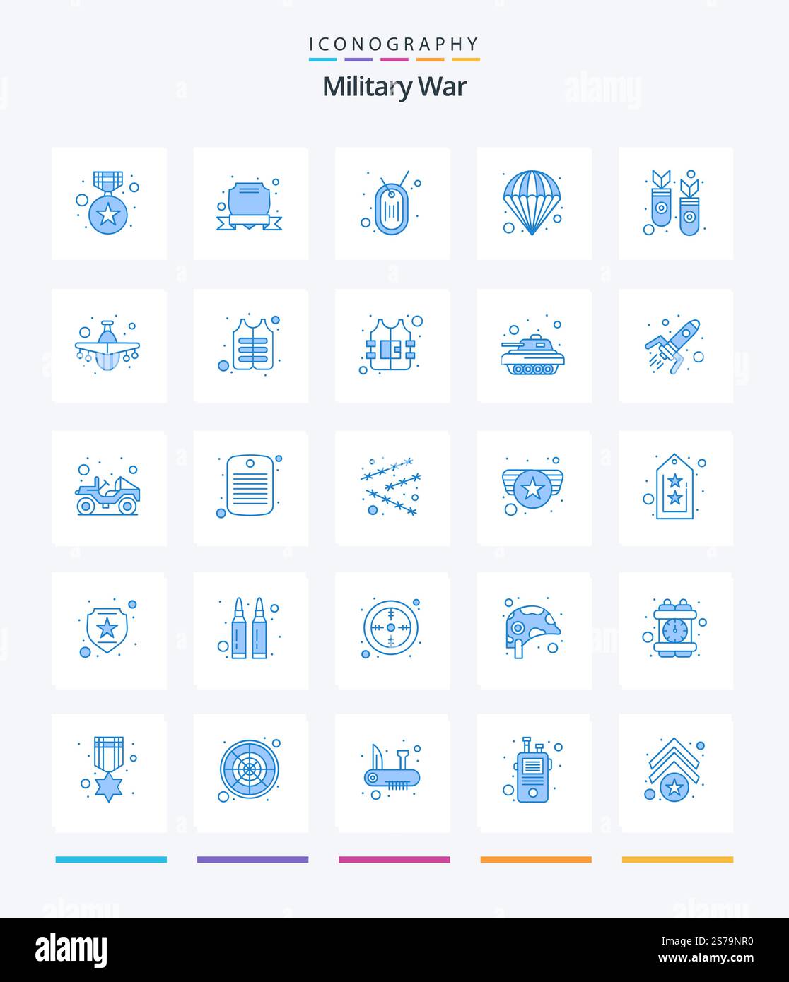 Creative Military War 25 pacchetto icone blu come nucleare. . esercito. paracadute. atomico Illustrazione Vettoriale