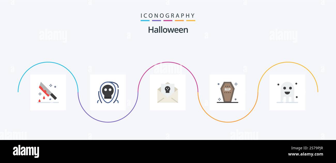 Pacchetto icone Halloween Flat 5 con morte inclusa. casket. halloween. orrore. halloween Illustrazione Vettoriale