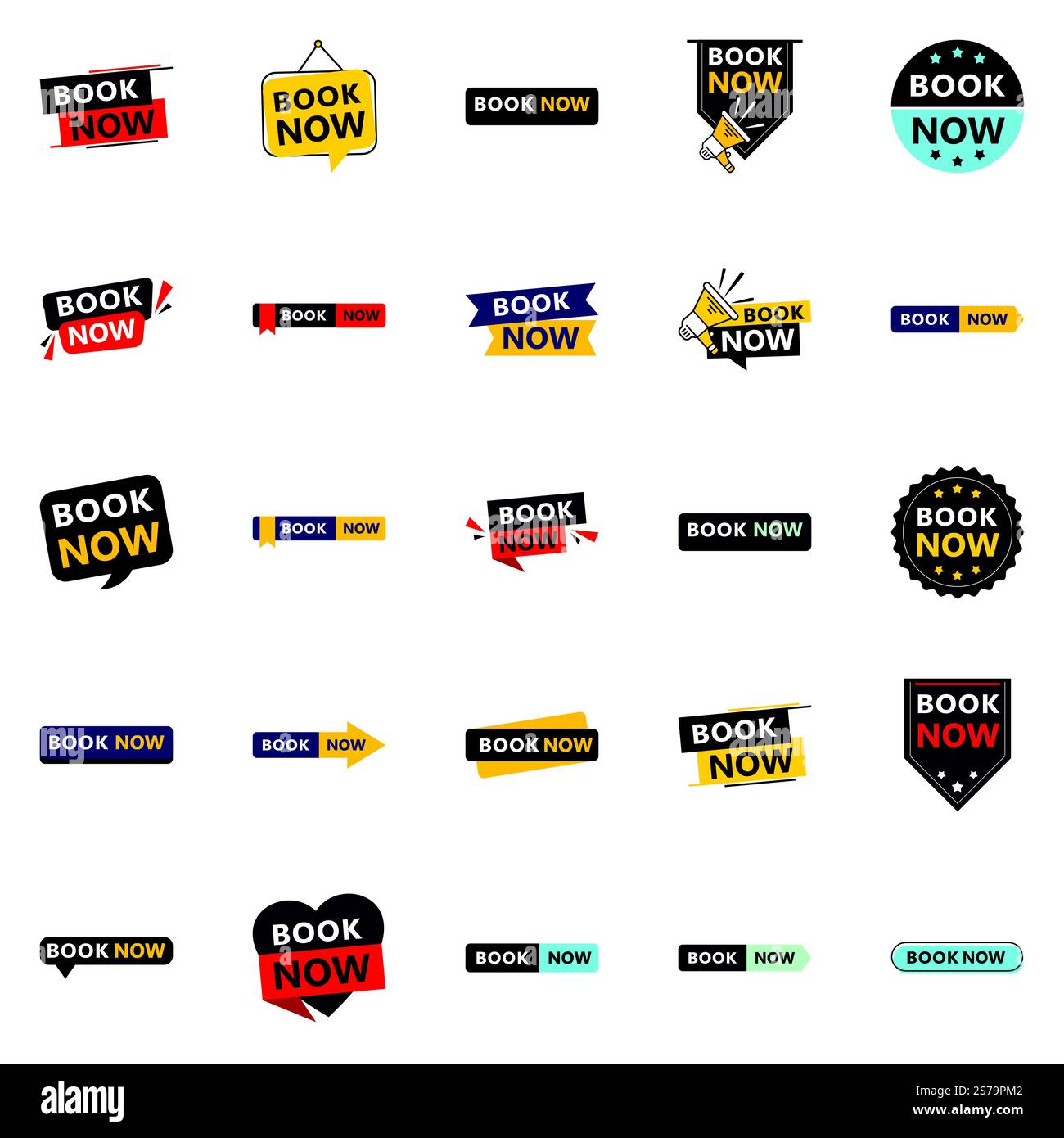 25 attraente Book Now Banners in una gamma di stili Illustrazione Vettoriale