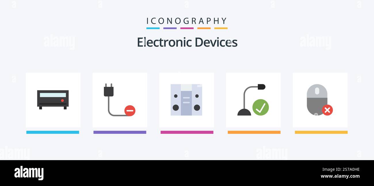Pacchetto icone Devices Flat 5 con dispositivi inclusi. hardware. scatola braccio. gadget. connesso. Icone creative Design Illustrazione Vettoriale