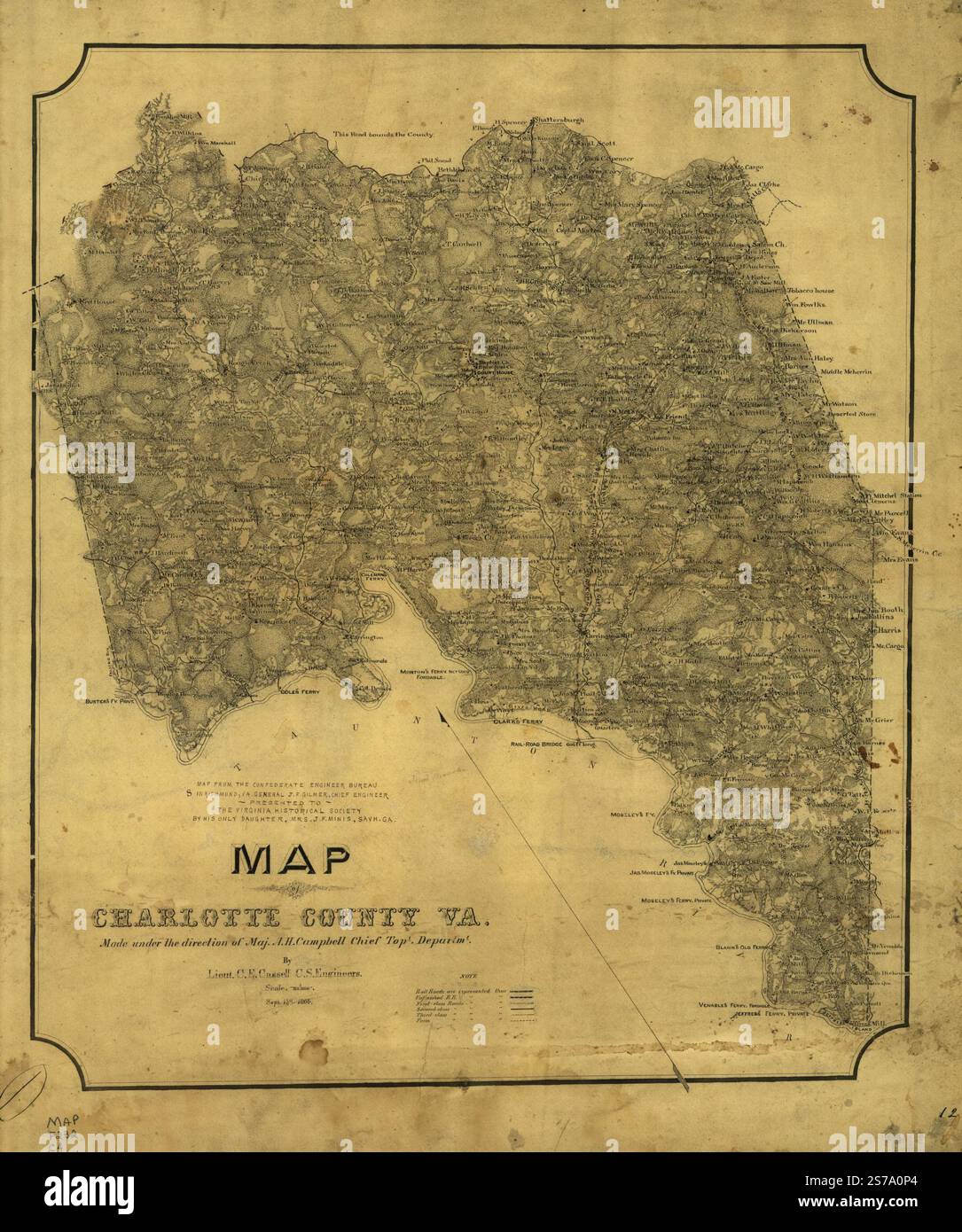 Mappa della contea di Charlotte, Va. 1864 dagli Stati Confederati d'America. Esercito. Dipartimento della Virginia settentrionale. Chief Engineer's Office., Campbell Albert H. (Albert Henry), Cassell Charles E.. Foto Stock