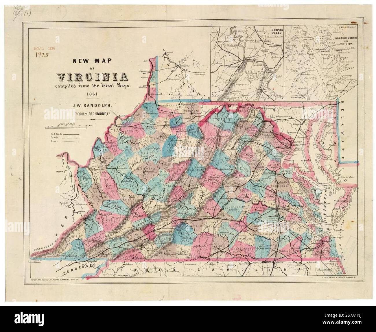 Nuova mappa della Virginia : compilata dalle ultime mappe 1861 da Husted & Nenning., Harper & Ludwig., J.W. Randolph & Co.. Foto Stock
