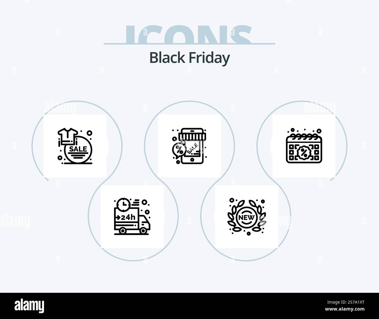 Black Friday Line Icon Pack 5 Icon Design. etichetta. casella. etichetta di vendita. badge. pubblicità di vendita Illustrazione Vettoriale