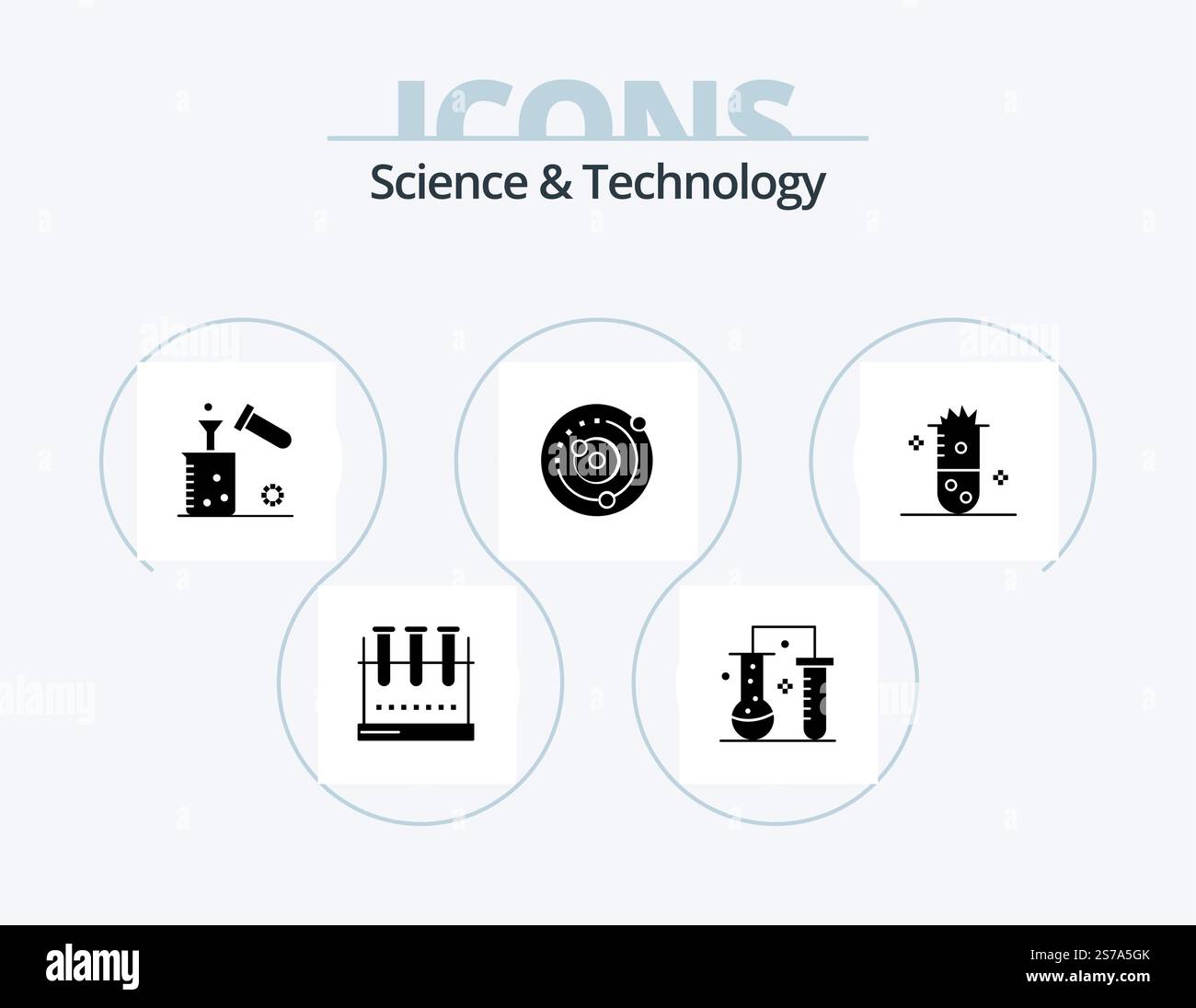 Scienza e tecnologia Glyph Icon Pack 5 Icon Design. pianeti orbitanti. orbita. scienza della materia. test. chimica Illustrazione Vettoriale