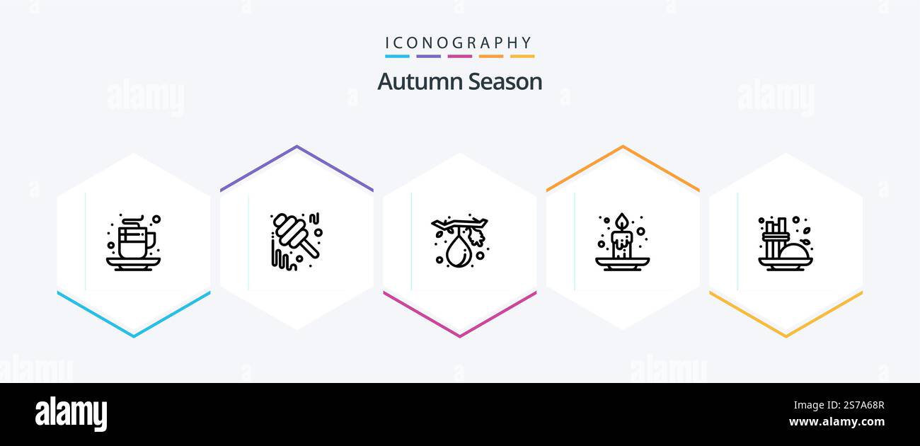 Pacchetto icone linea autunno 25 con festival incluso. candela. inceppamento. autunno. frutta Illustrazione Vettoriale
