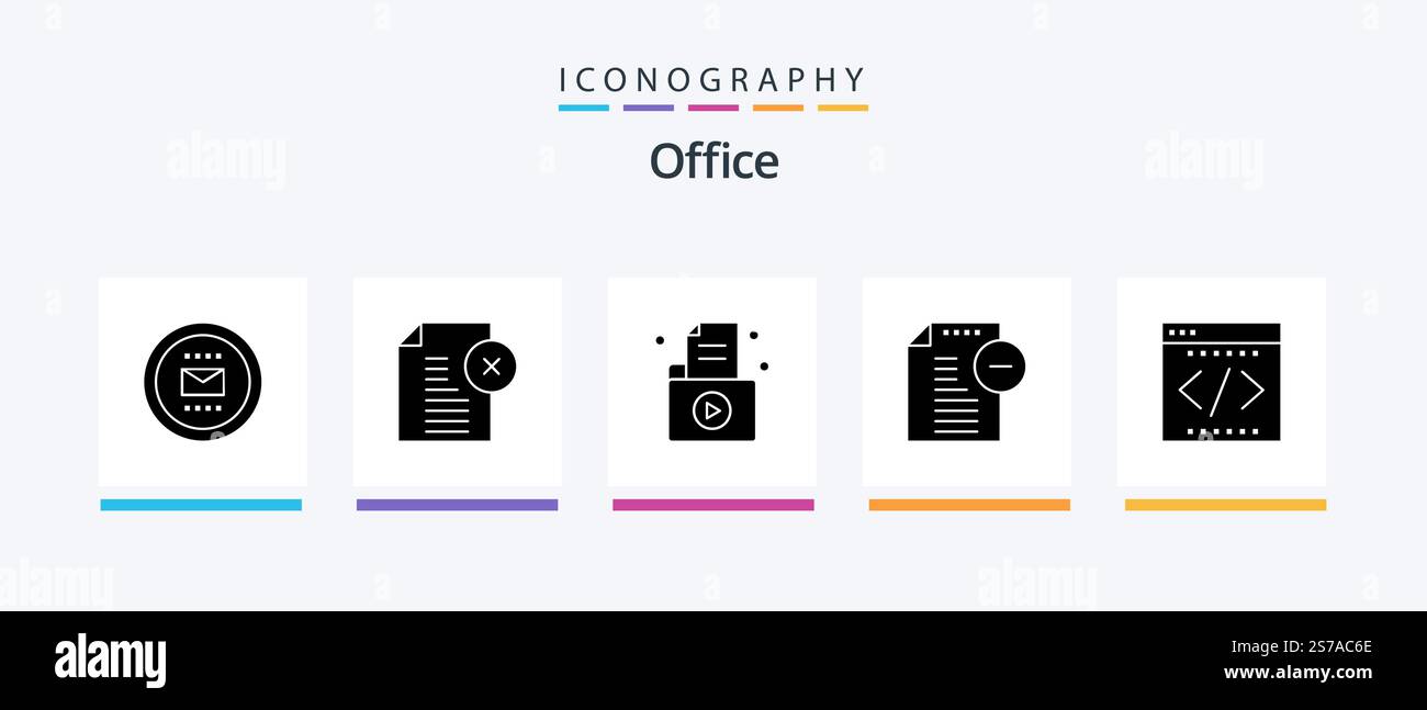 Pacchetto icone di Office Glyph 5 con file incluso. rimuovere. documento. registra. cartella. Icone creative Design Illustrazione Vettoriale