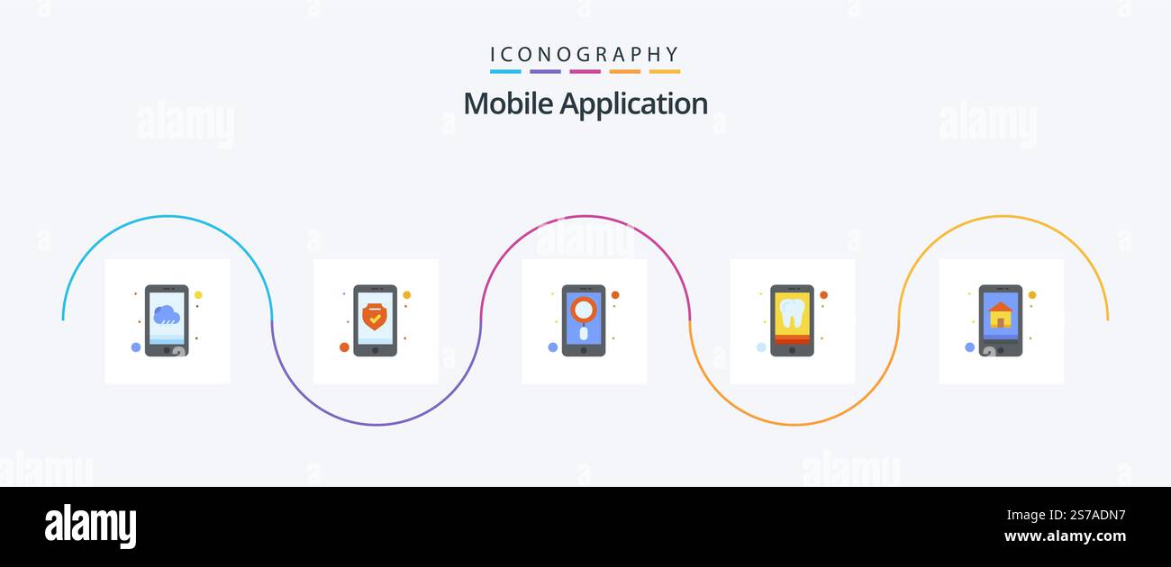 Pacchetto icone Mobile Application Flat 5 con home page. telefono. app. iphone. app Illustrazione Vettoriale