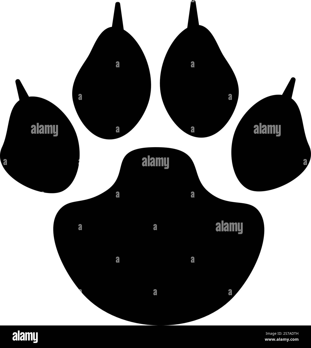 Design vettoriale della silhouette con stampa a zampa di tigre singola nera. illustrazione con linee grafiche su sfondo trasparente Illustrazione Vettoriale
