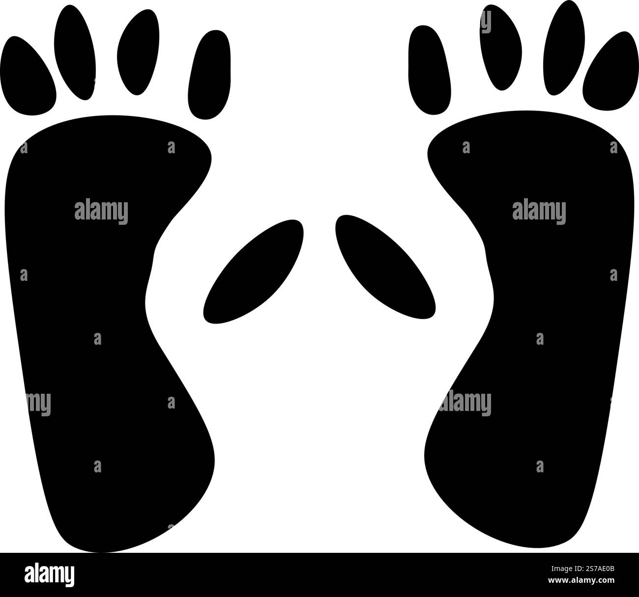 Icona nera impronta scimmia astratta vettoriale. Pista degli animali APE. Gorilla, simbolo del sentiero del primate scimpanzé. Illustrazione isolata. Illustrazione Vettoriale