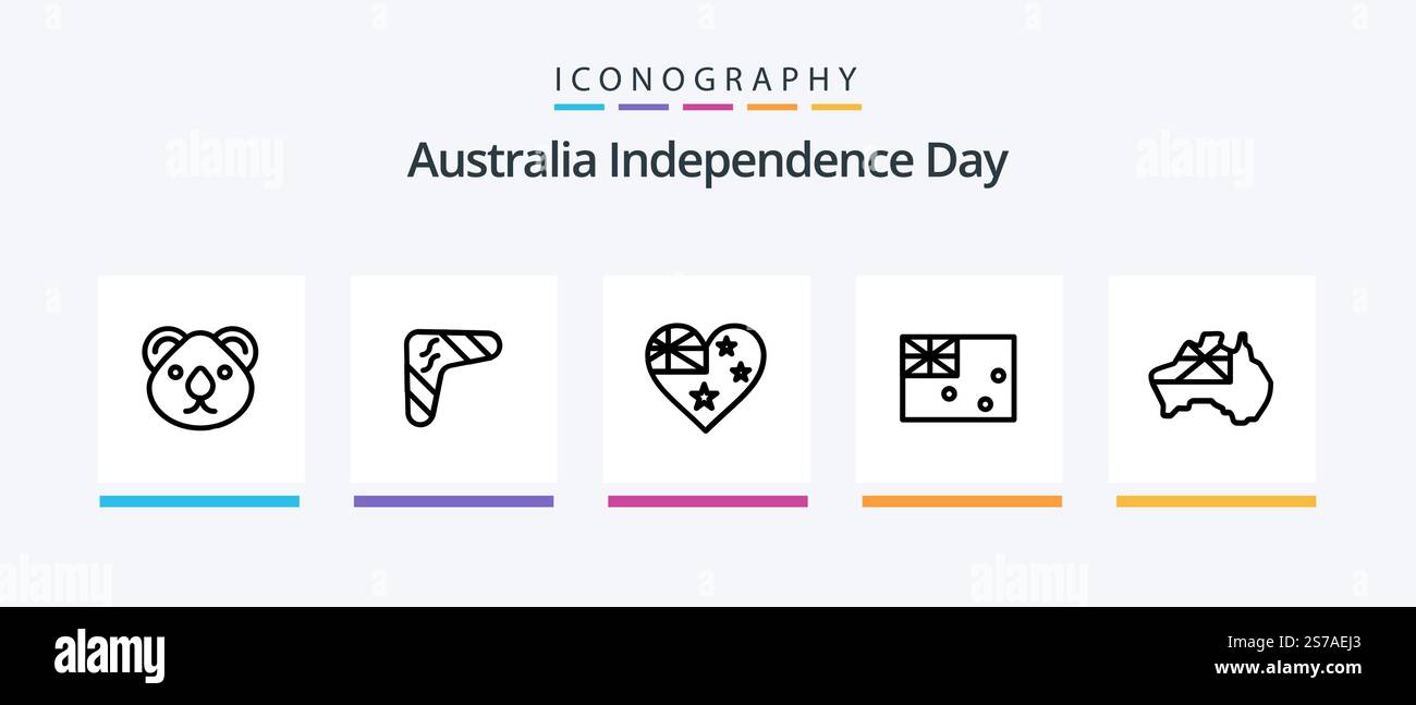 Pacchetto icone Australia Independence Day Line 5 con bandiera inclusa. australia. sydney. torre tv. sydney. Icone creative Design Illustrazione Vettoriale
