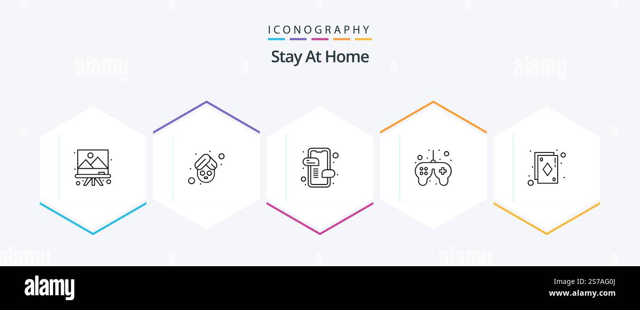 Pacchetto icone Stay at Home 25 Line incluso ACE. tempo. messaggi. solido. gratuito Illustrazione Vettoriale