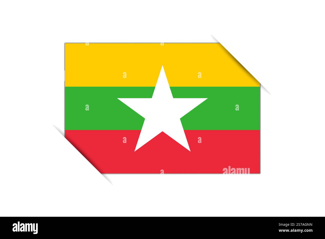 Myanmar flag - bandiera colorata rettangolare che rappresenta un'identità culturale e un patrimonio del paese. L'essenza dell'orgoglio nazionale e dell'unità. Attaccata dagli angoli di un album di carta Illustrazione Vettoriale