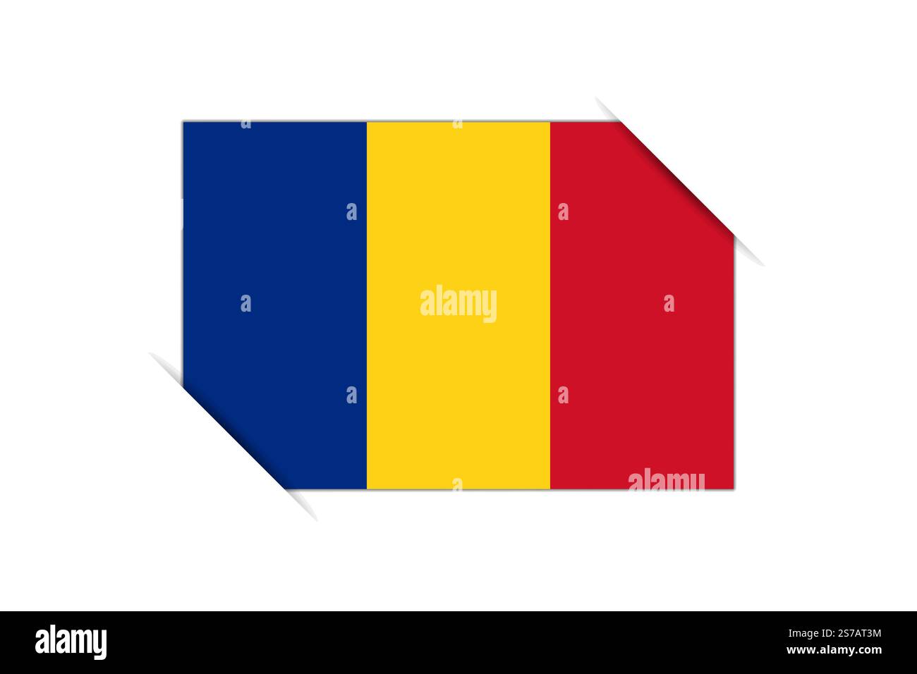 Bandiera della Romania - bandiera colorata rettangolare che rappresenta un'identità e un patrimonio culturale del paese. L'essenza dell'orgoglio nazionale e dell'unità. Attaccata dagli angoli di un album di carta Illustrazione Vettoriale