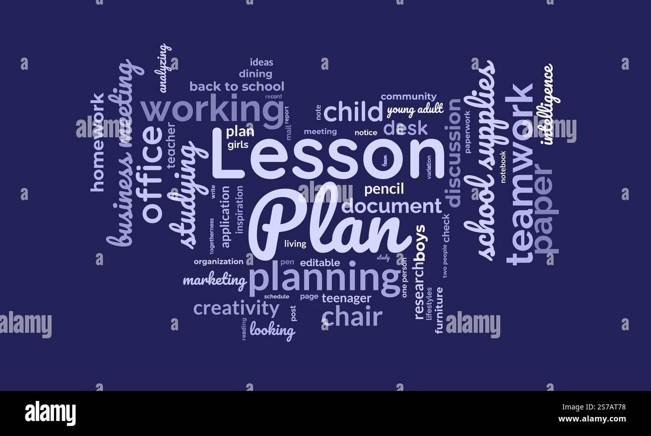 Modello cloud Word del piano lezione. Background del tagcloud vettoriale del piano delle lezioni. illustrazione vettoriale. Illustrazione Vettoriale