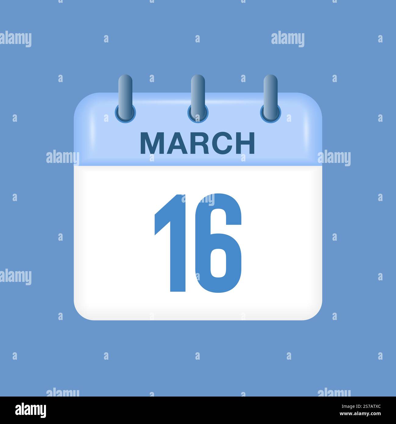16 marzo - calendario e calendario. Promemoria icona Calendario giornaliero. Illustrazione vettoriale. Illustrazione Vettoriale
