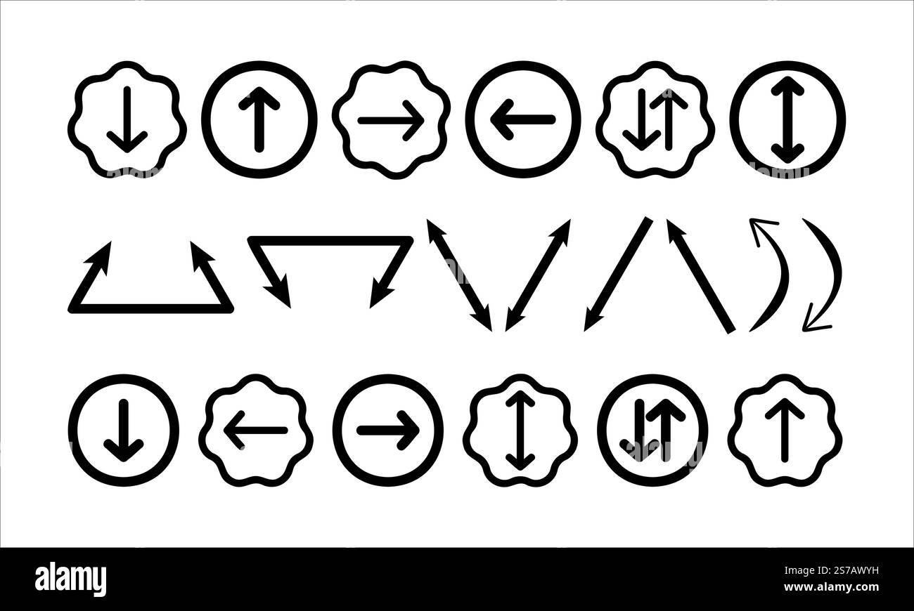 Icona di disegno vettoriale della raccolta con freccia nera impostata su sfondo bianco. Illustrazione Vettoriale