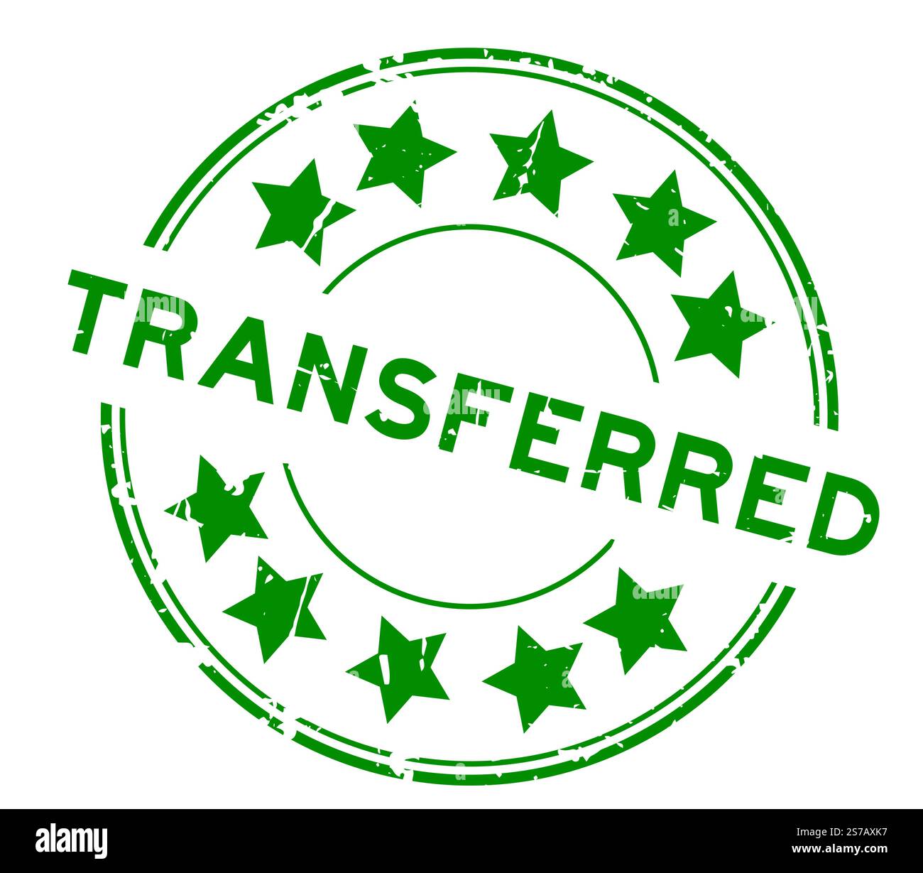 Parola trasferibile verde grunge con icona a stella timbro circolare in gomma su sfondo bianco Illustrazione Vettoriale