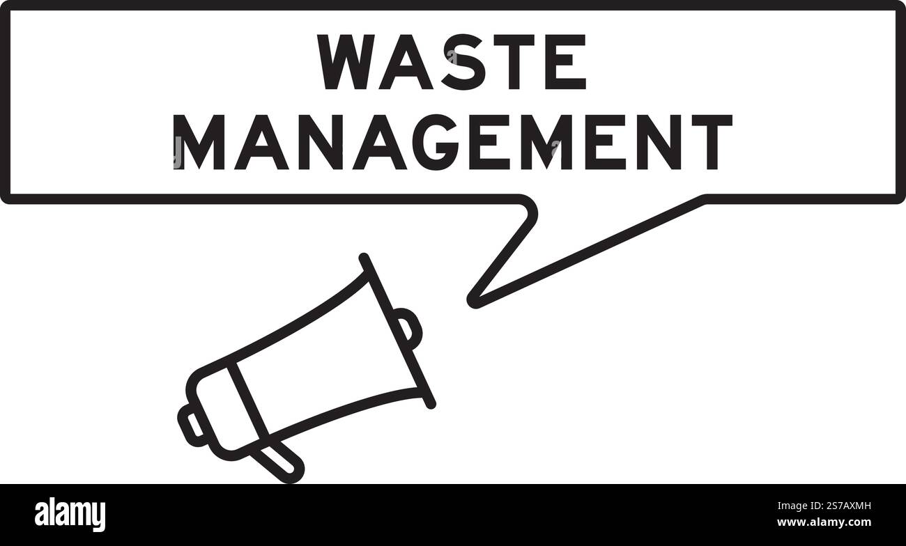 Icona megafono con bolla vocale nella gestione dei rifiuti su sfondo bianco Illustrazione Vettoriale