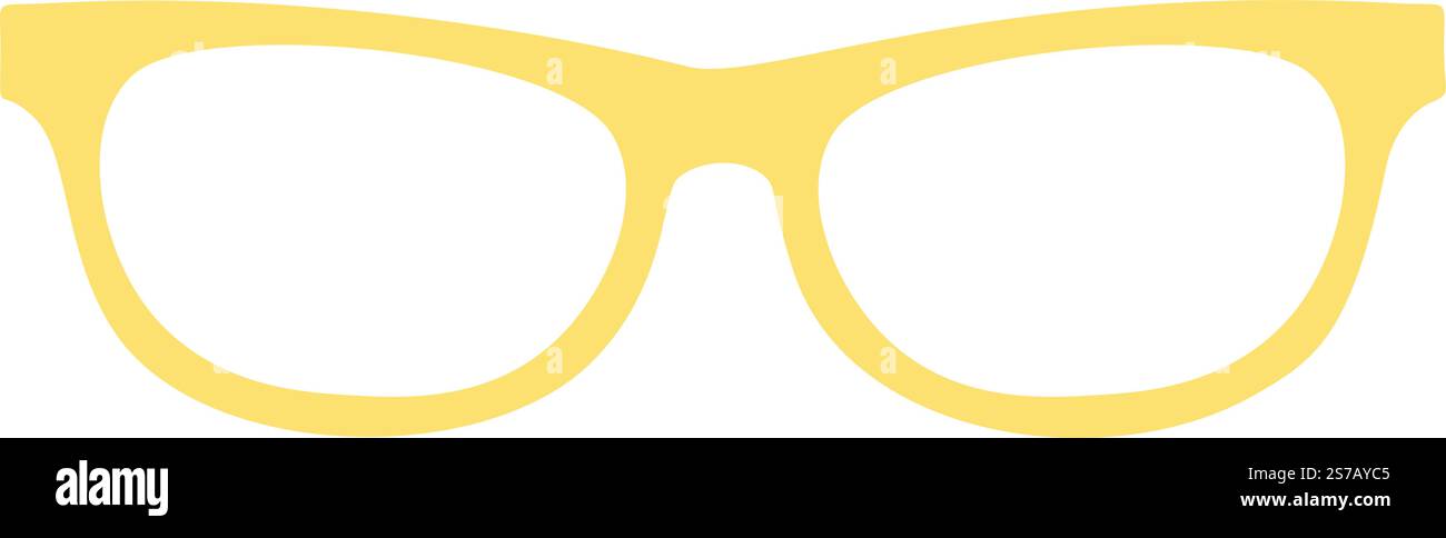 Primo piano di eleganti occhiali da vista gialli con bordi spessi, isolati su uno sfondo bianco, che rappresentano la moda, la correzione della visione e lo stile personale Illustrazione Vettoriale