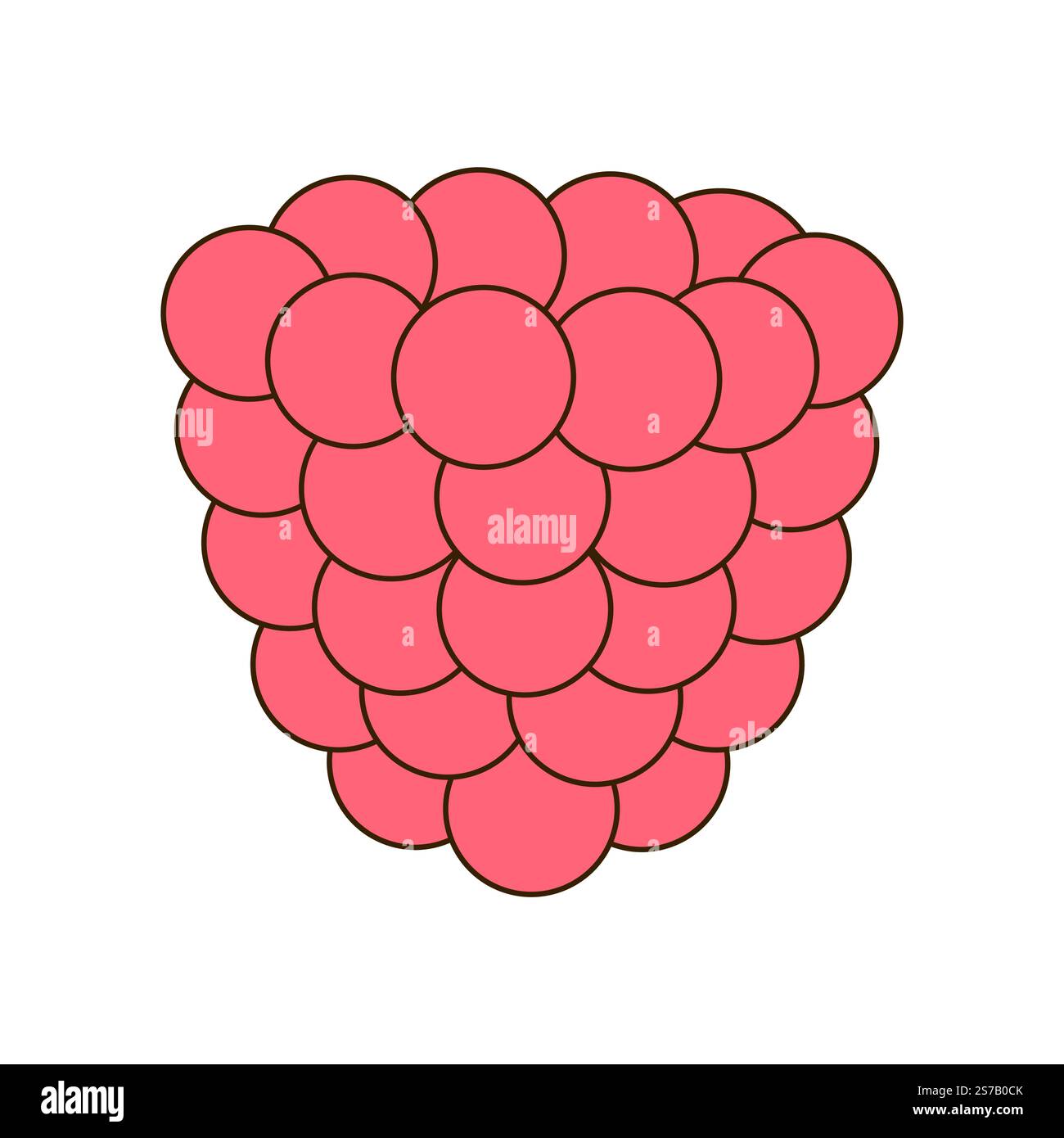 Lampone isolato su sfondo bianco. Icona rosa lampone con foglie per confezione, design in tessuto. Illustrazione vettoriale di frutti e bacche in piano Illustrazione Vettoriale