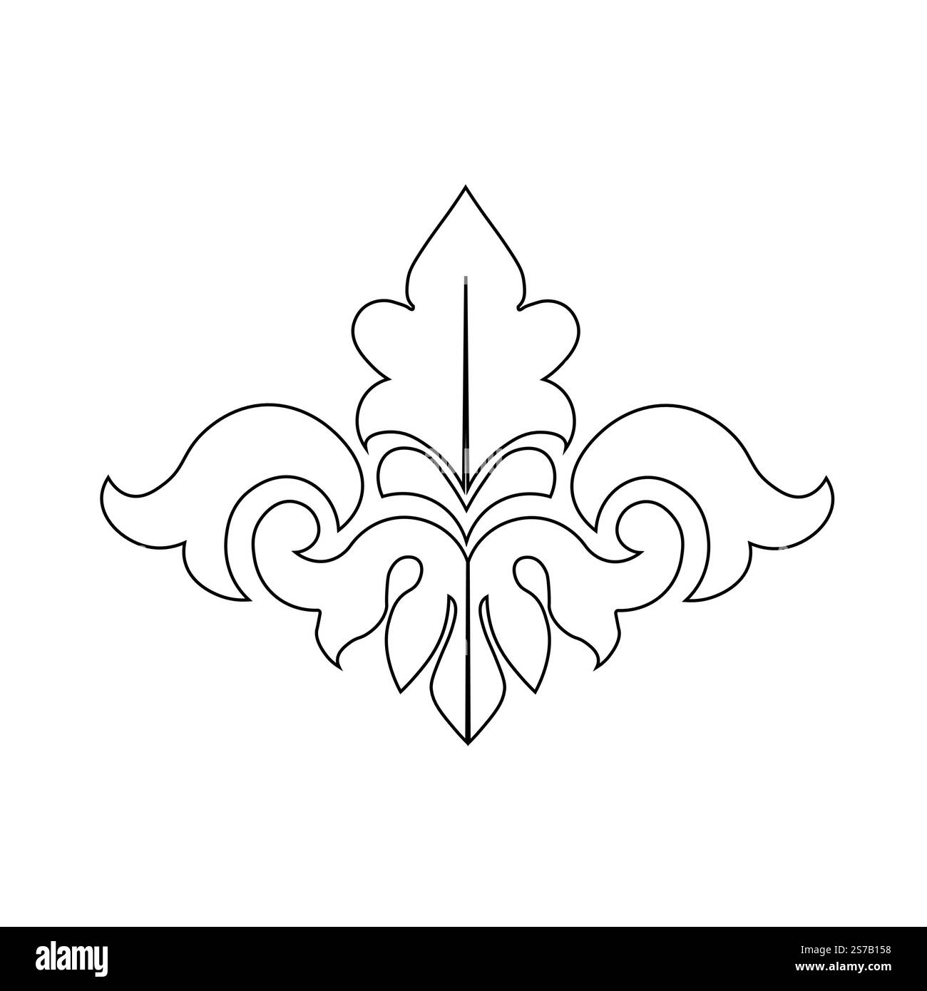 Design floreale Un classico elemento floreale bianco e nero caratterizzato da eleganti foglie curve e dettagli complessi. Ornamentale perfetto per l'uso Illustrazione Vettoriale