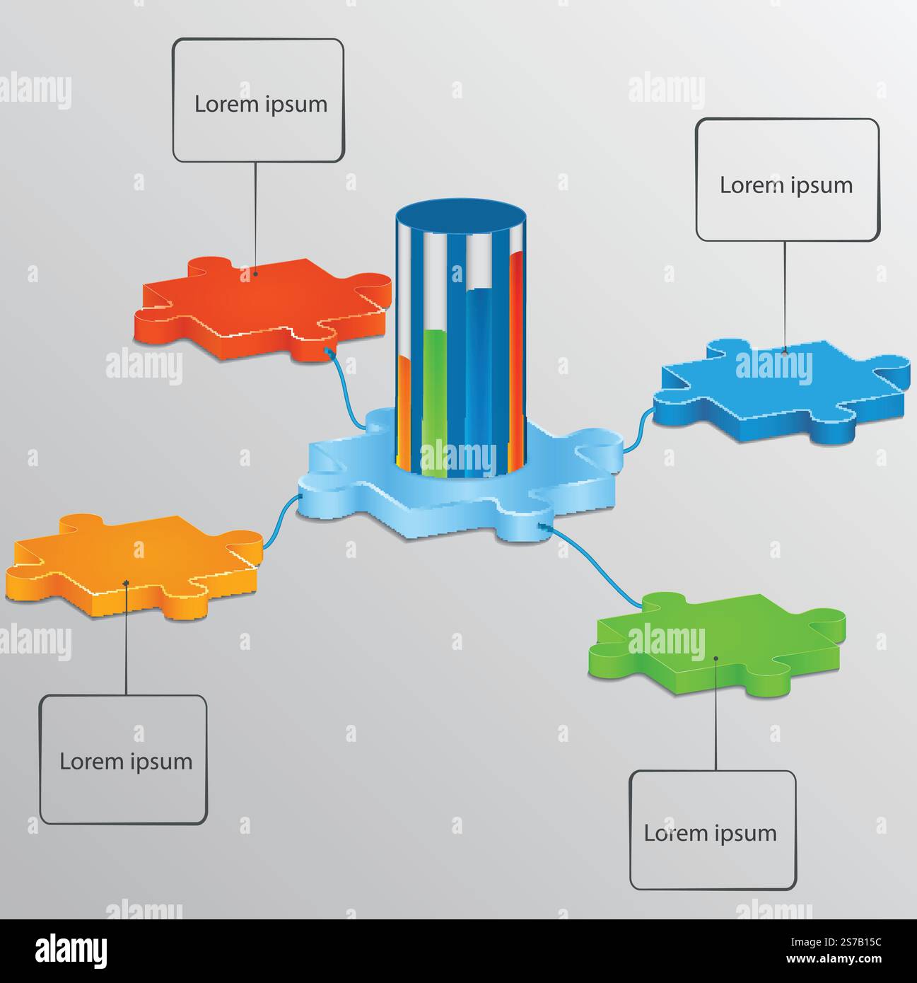 Pezzi di puzzle con scala di crescita. Elementi delle infografiche. Illustrazione Vettoriale