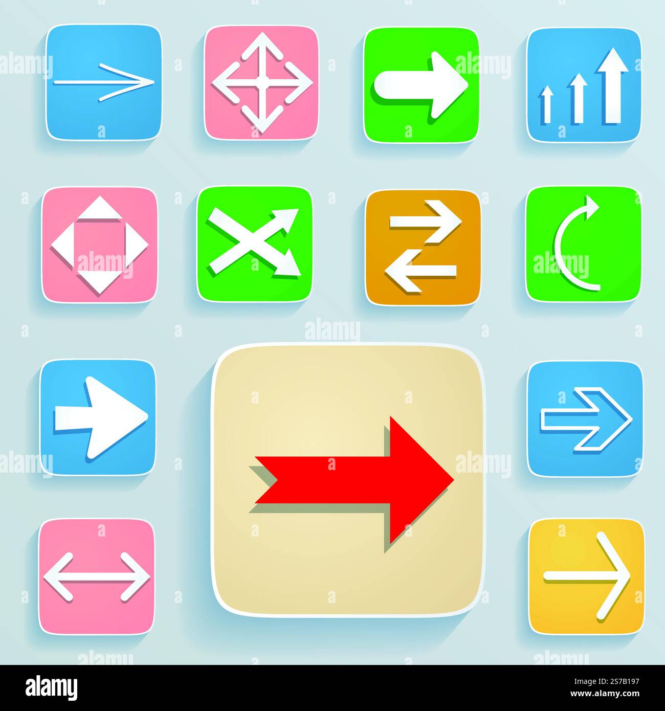 Serie di frecce sulle icone. Frecce bianche in colori tenui Illustrazione Vettoriale
