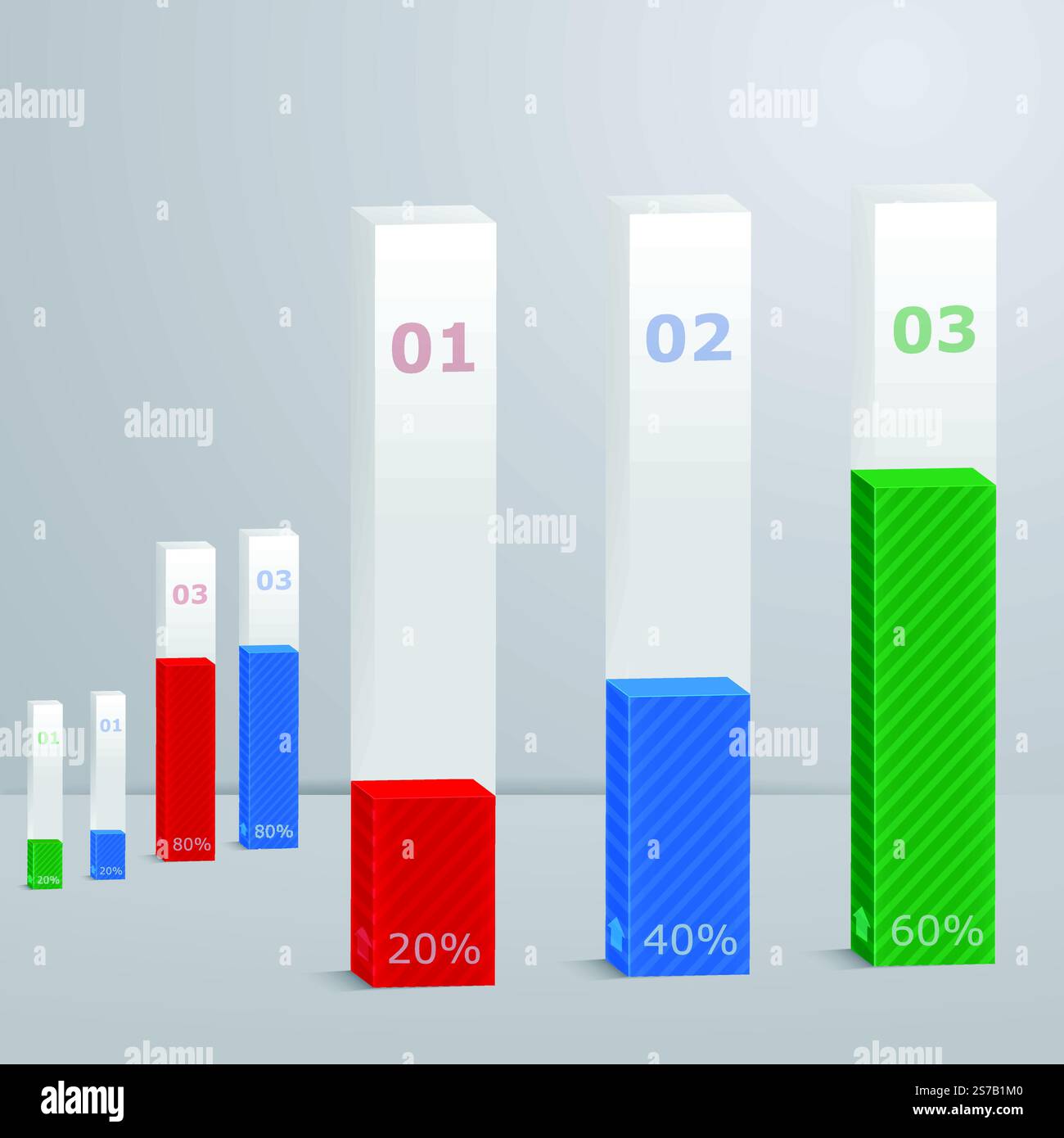 Modello moderno con colonne 3D. Adatto per infografiche, presentazioni, web design e pubblicità. Illustrazione Vettoriale