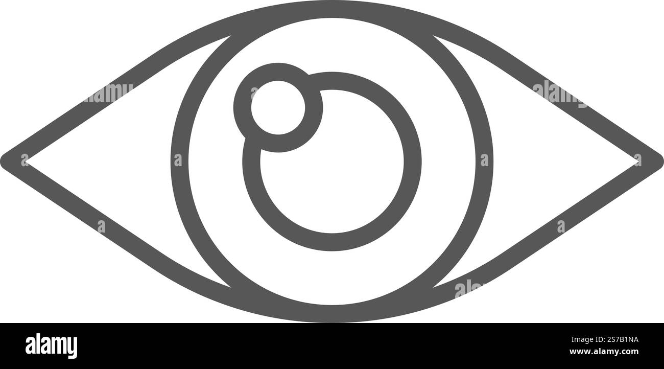 Occhio stilizzato grigio semplice con riflessi luminosi direttamente su sfondo bianco che rappresentano concetti quali visione, vista, sorveglianza e observ Illustrazione Vettoriale