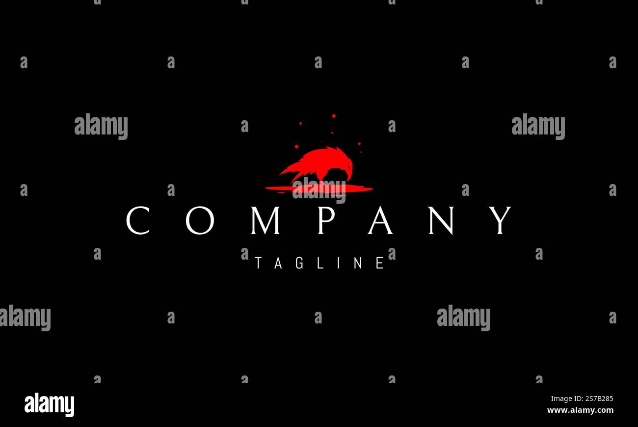 Logo rosso vettoriale con un'immagine astratta di un corvo cupo. Illustrazione Vettoriale