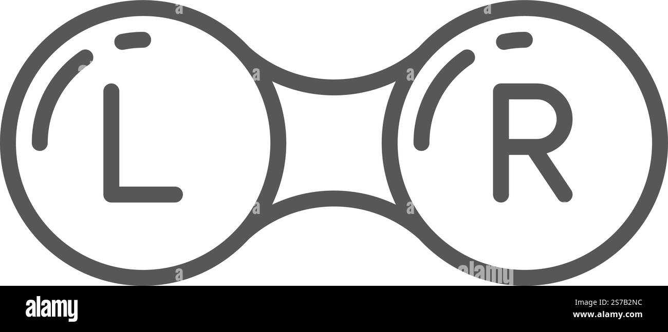 Custodia per lenti a contatto con etichette chiare a destra e sinistra, che favoriscono la cura degli occhi e garantiscono il corretto posizionamento delle lenti per una visione ottimale e una comunicazione ottimale Illustrazione Vettoriale