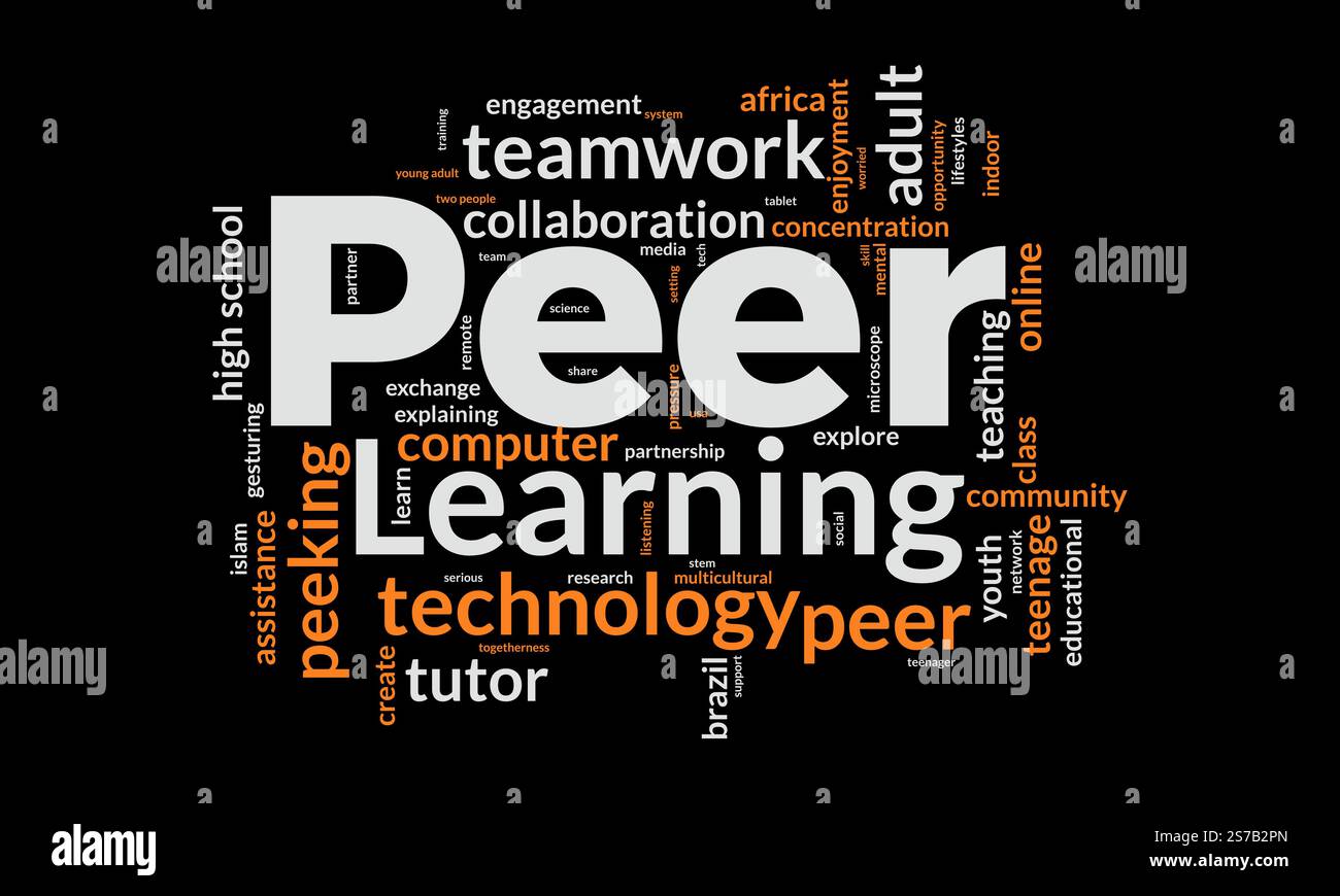 Modello cloud di Word Learning peer. Background tagcloud vettoriale del concetto di apprendimento peer. illustrazione vettoriale. Illustrazione Vettoriale