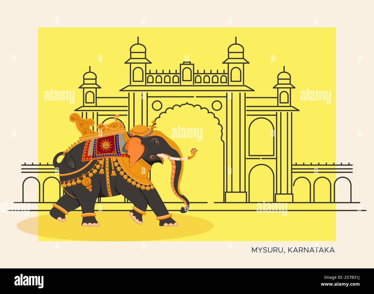 Mysore illustrazione elefante tradizionale - come file EPS 10 Illustrazione Vettoriale