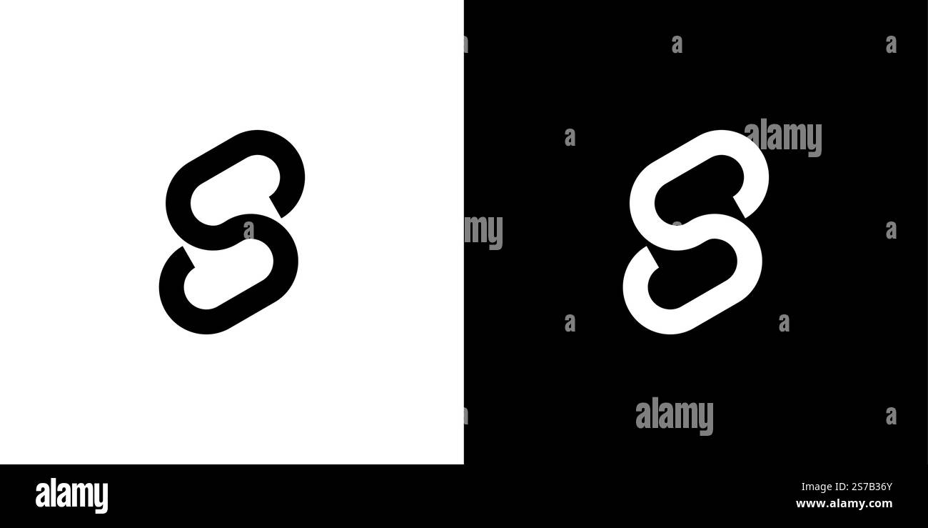 Design con logo circolare S in bianco e nero su sfondo a contrasto, caratterizzato da un'estetica minimalista e moderna. Ideale per il branding, logo d Illustrazione Vettoriale