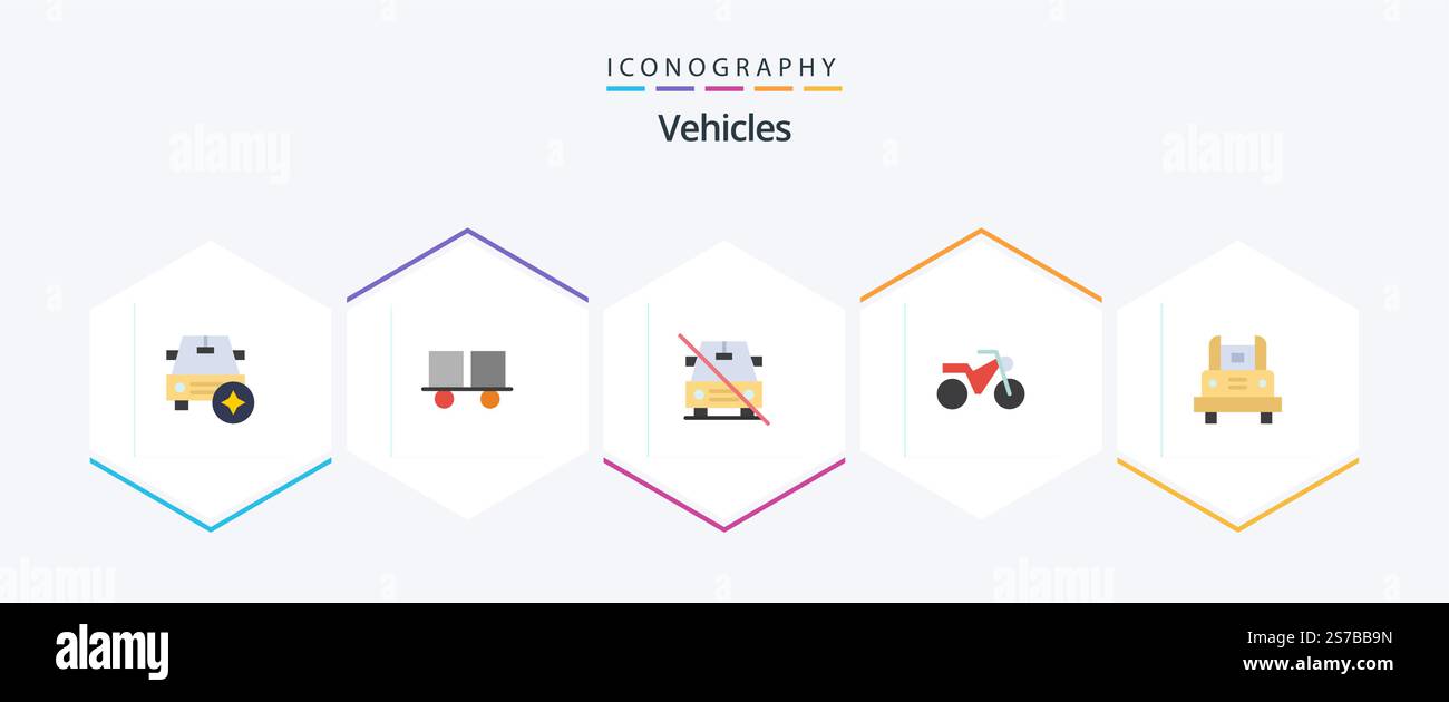 Veicoli 25 pacchetto icona piatta incluso scuolabus. moto. sollevare il carrello. moto. spento Illustrazione Vettoriale