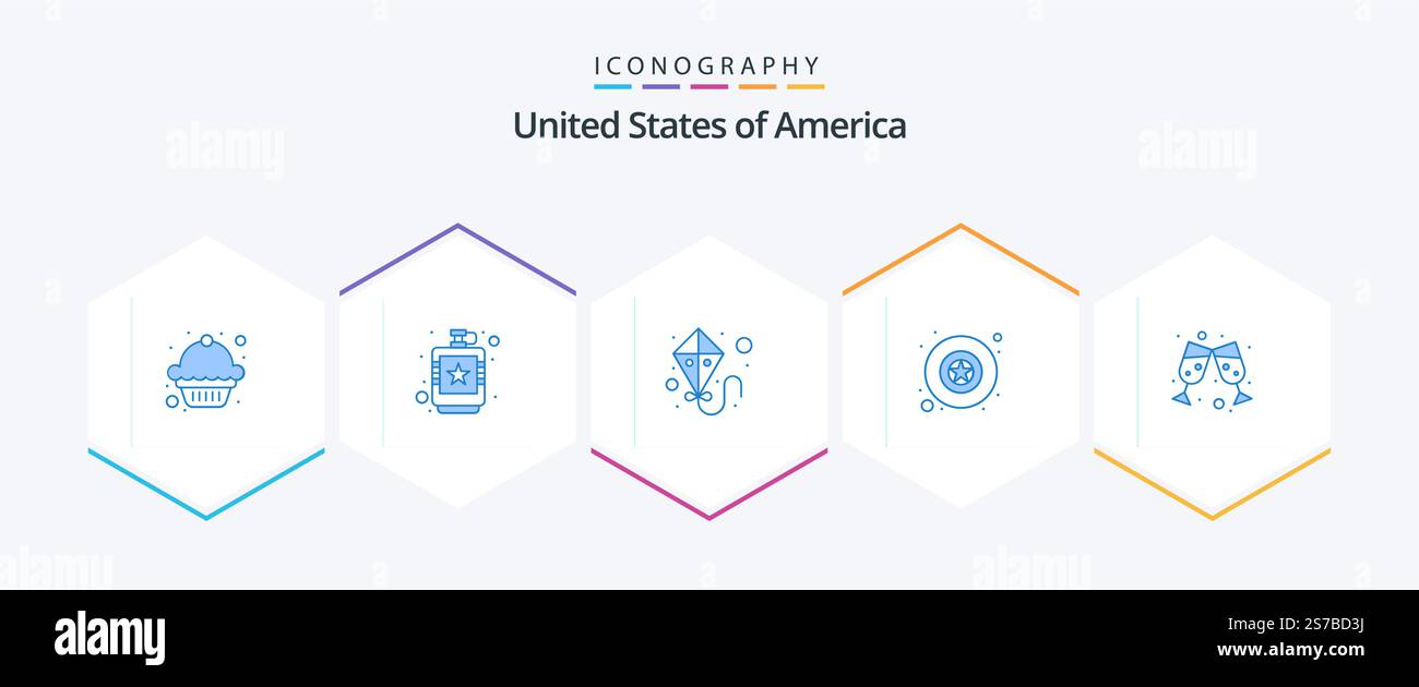 USA 25 pacchetto icone blu che include . vino. aquilone. birra. militare Illustrazione Vettoriale
