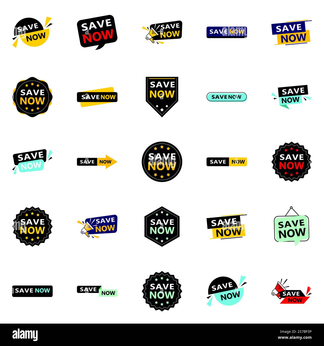 Risparmia ora 25 nuovi elementi tipografici per una vivace campagna di risparmio Illustrazione Vettoriale