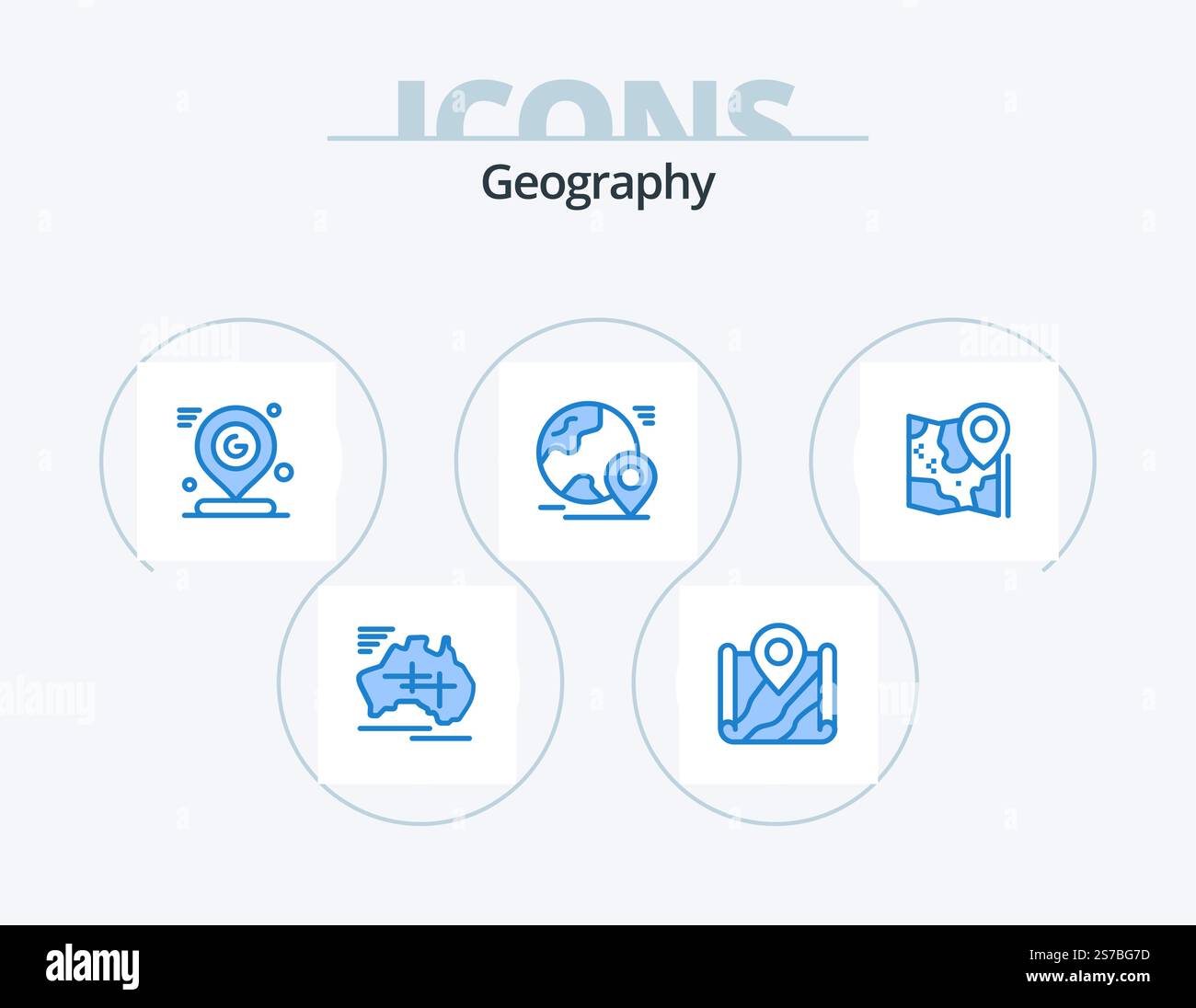 Geo grafica Blue Icon Pack 5 Icon Design. posizione. mappa. posizione. tour. perno Illustrazione Vettoriale