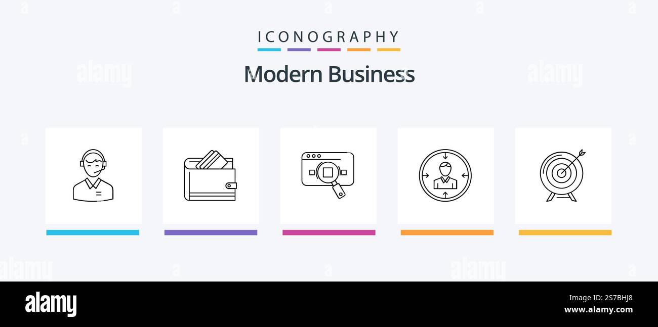 Pacchetto icona Modern Business Line 5 con consulenza. supporto. diagramma di flusso. flusso di lavoro. schema. Icone creative Design Illustrazione Vettoriale