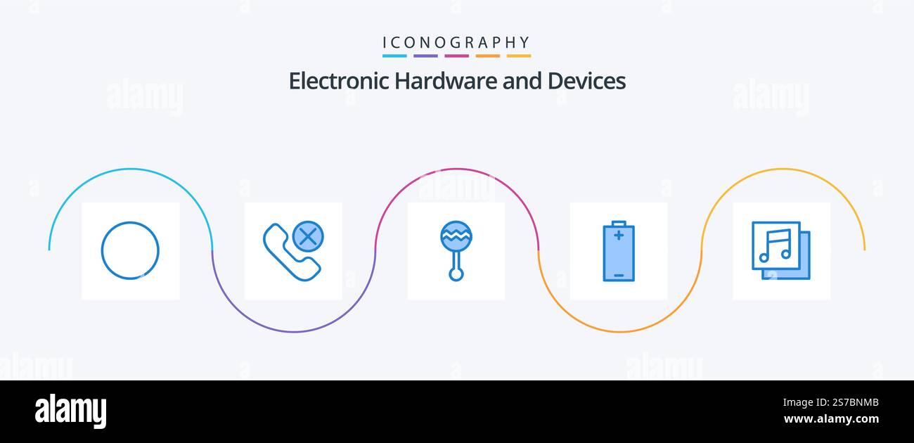 Dispositivi pacchetto icone blu 5 con album inclusi. elettricità. audio. elettrico. suono Illustrazione Vettoriale