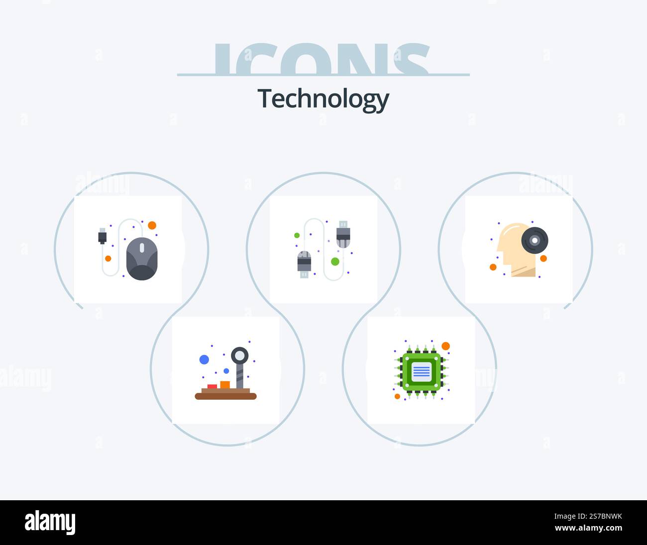Tecnologia Flat Icon Pack 5 Icon Design. cervello. usb. tecnico. connessione. hardware Illustrazione Vettoriale