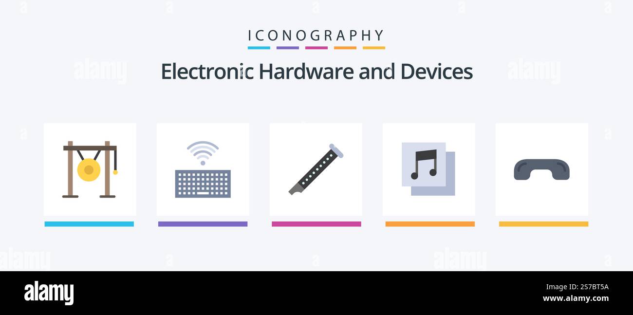 Pacchetto icone di dispositivi Flat 5 incluso appendere. musica. audio. media. suono. Icone creative Design Illustrazione Vettoriale