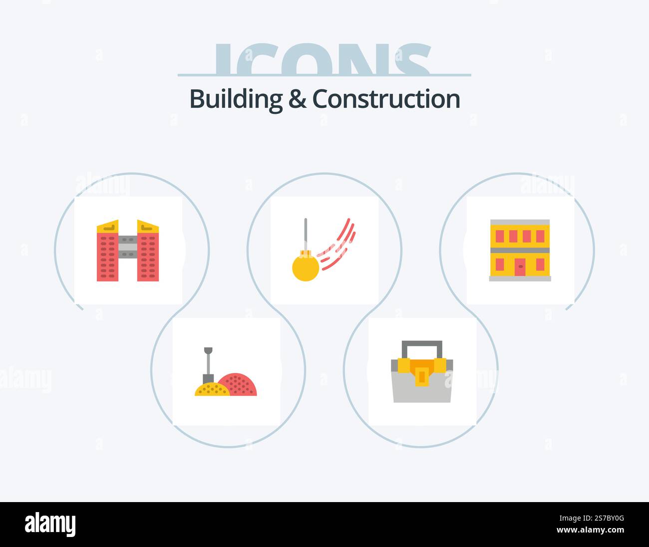 Costruzione e costruzione Flat Icon Pack 5 Icon Design. porta. movimento. edifici. sfera. rotazione Illustrazione Vettoriale