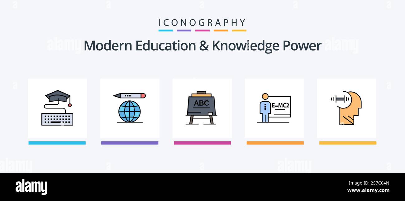 Modern Education and Knowledge Power Line 5 Icon Pack incluso il digitale . camera. esparimento. insegnante. classe. Icone creative Design Illustrazione Vettoriale