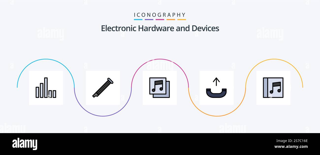 Dispositivi linea piena Flat 5 Icon Pack incluso . media. album. album. in uscita Illustrazione Vettoriale